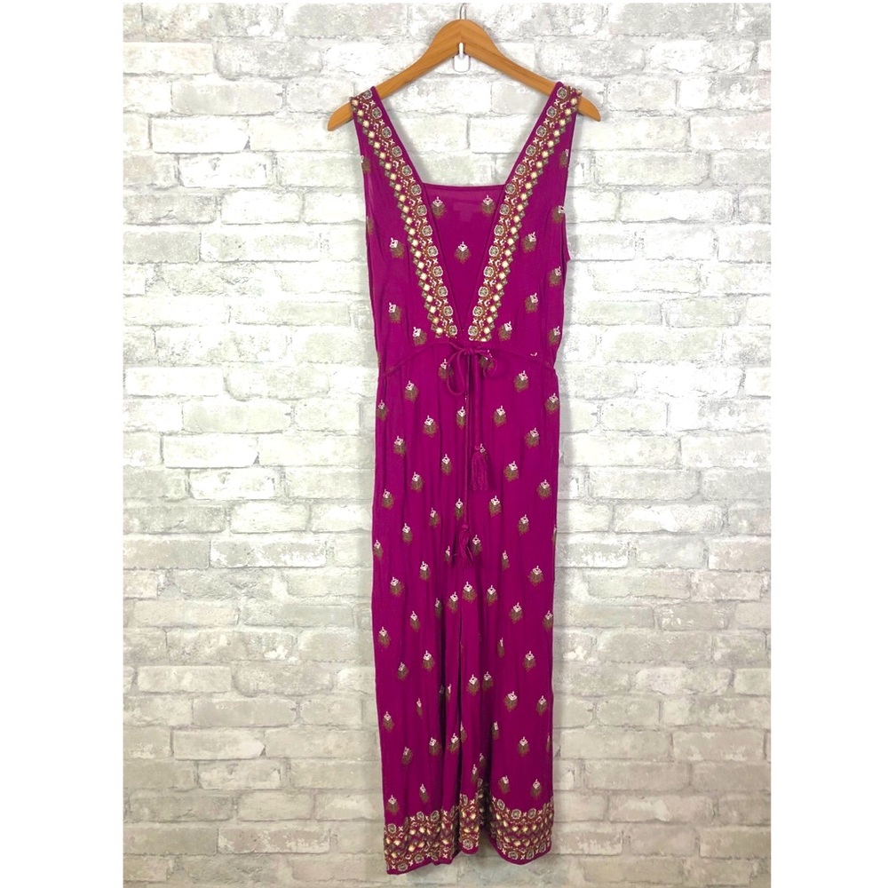 Sundance Amira Jumpsuit Wide Leg Embroidered Small Purple Multi